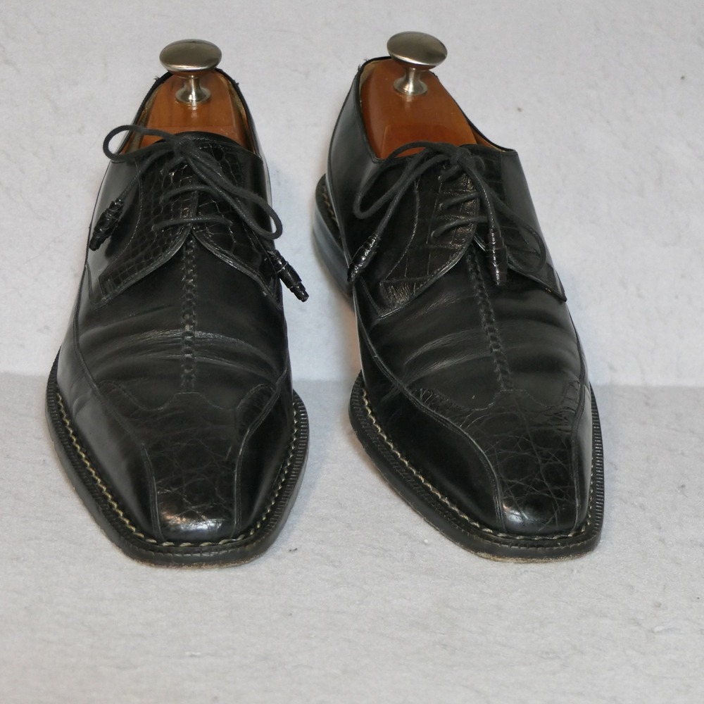 Mezlan Farley Mens Dress Shoes 10M Black Crocodile Leather Split Toe Derby Spain